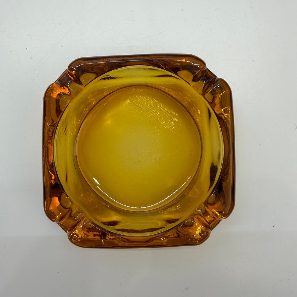 Vintage Amber Glass Ashtray MCM Mid Century